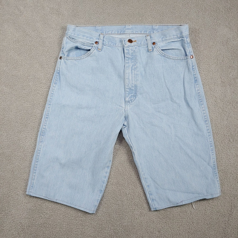 Wrangler Denim Jean Shorts - Men's 34x12.5 Light Wash 13MWZGH Cut Off Hem